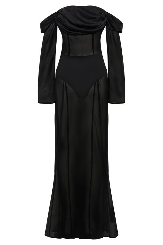 Ivanna Off Shoulder Chiffon Maxi Dress - Black