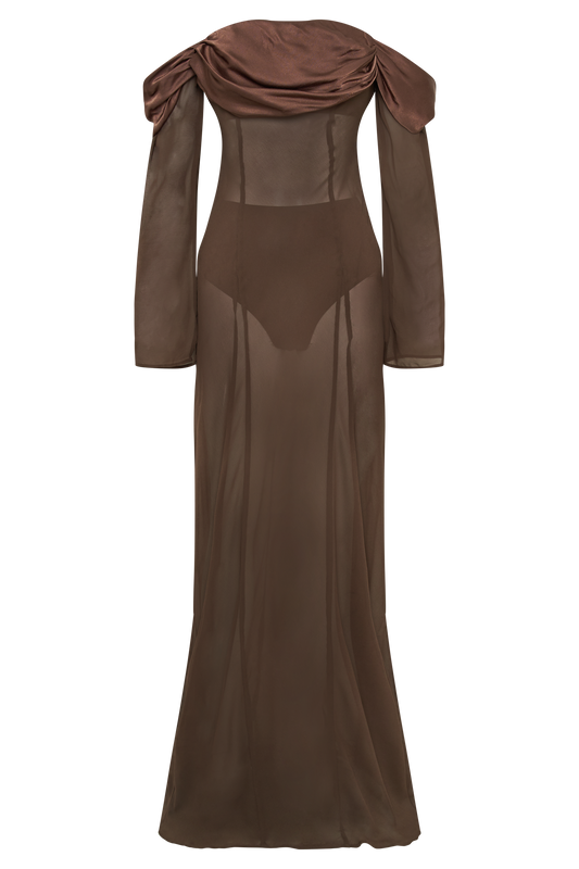 Ivanna Off Shoulder Chiffon Maxi Dress - Mocha