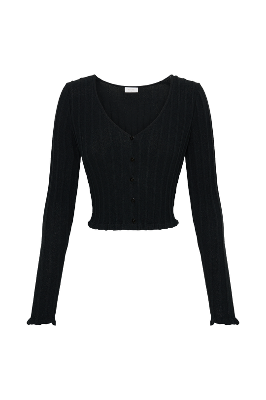 Silvia Long Sleeve Knit Cardigan - Black - MESHKI U.S