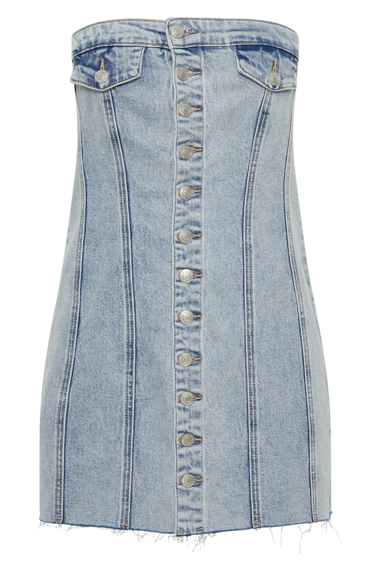 Tiani Buttoned Denim Mini Dress - Light Blue