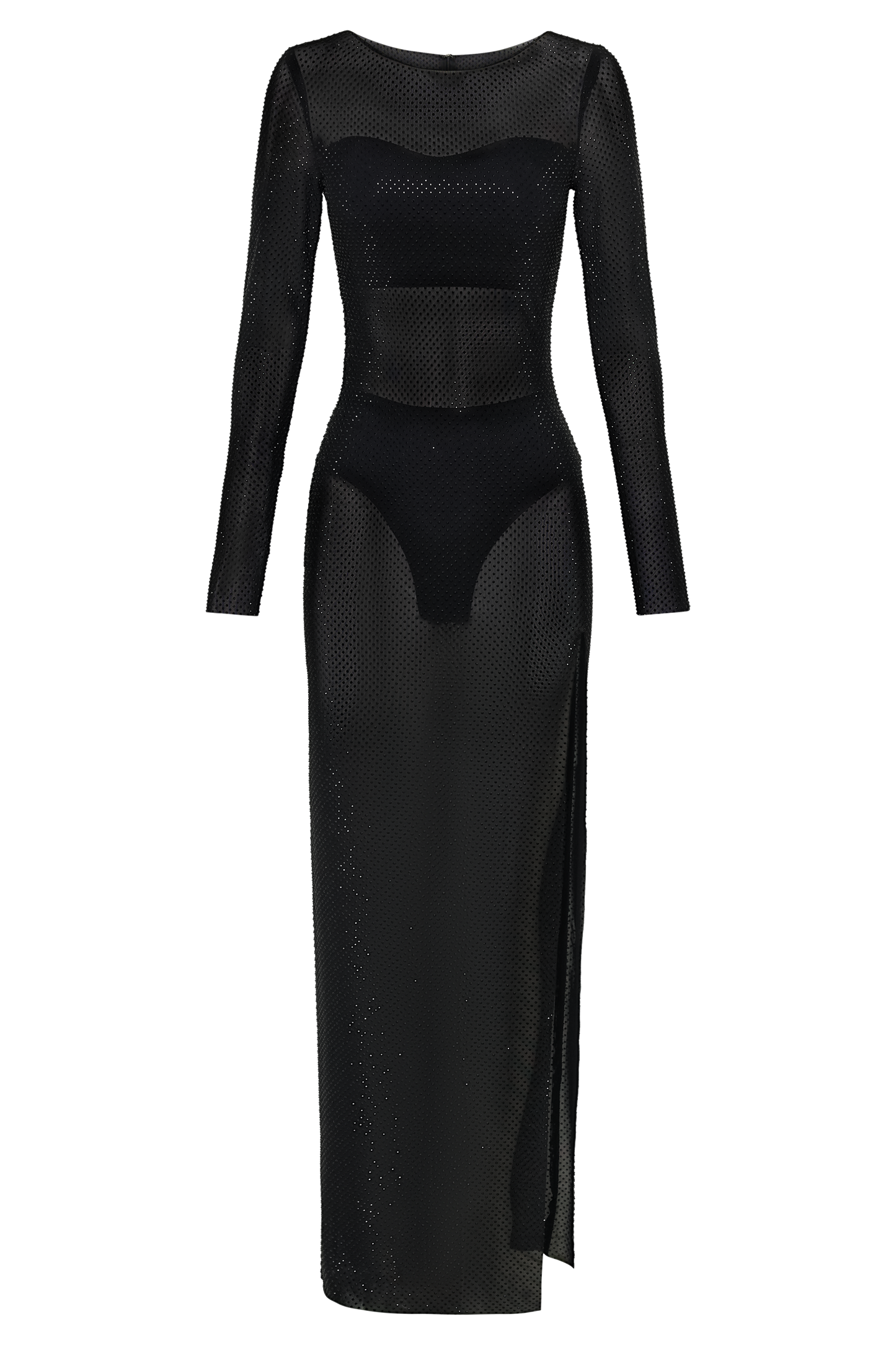 Sevanna Diamante Long Sleeve Maxi Dress - Black