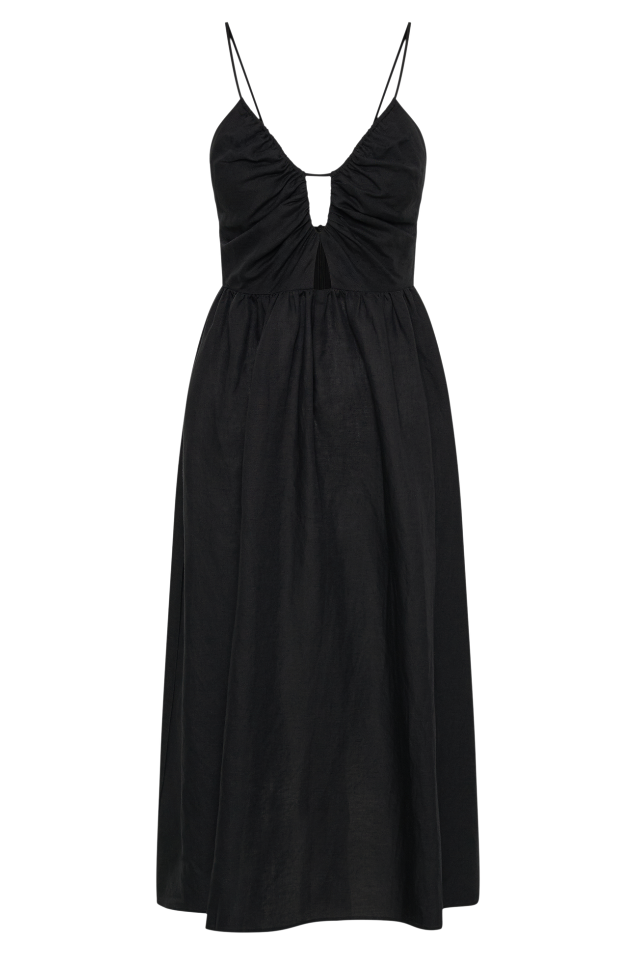 Magdelena Cut Out Linen Midi Dress - Black- MESHKI U.S