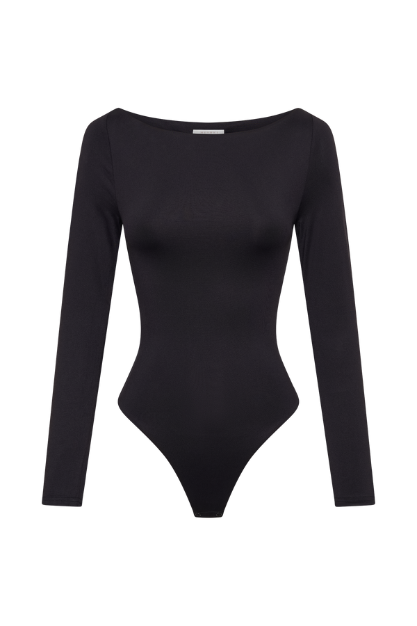 Cate Boatneck Long Sleeve Bodysuit - Black - MESHKI U.S