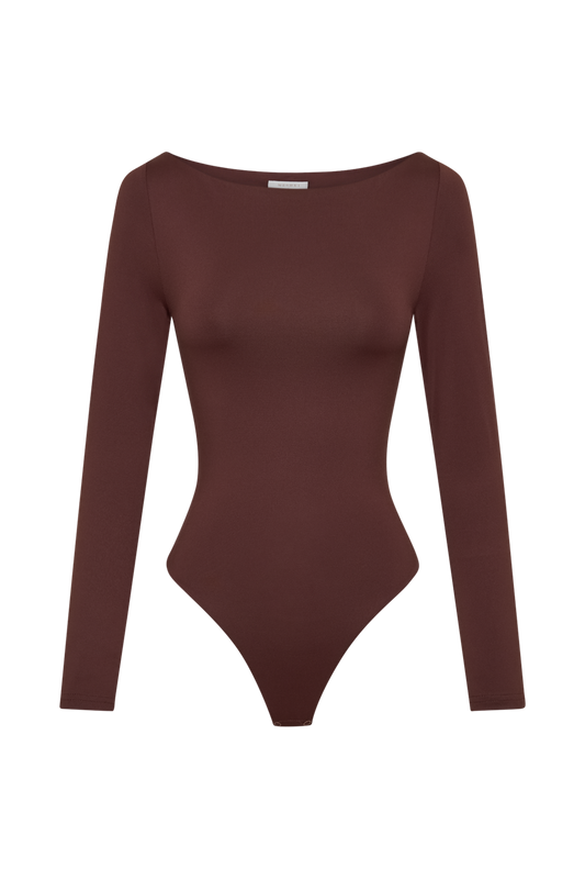 Cate Boatneck Long Sleeve Bodysuit - Chocolate