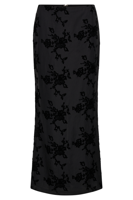 Mona Burnout Velvet Maxi Skirt - Black