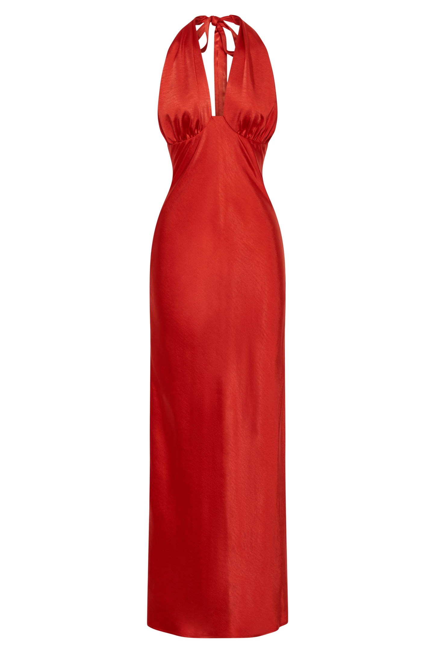 Marvelle Satin Halter Maxi Dress - Vermilion Red