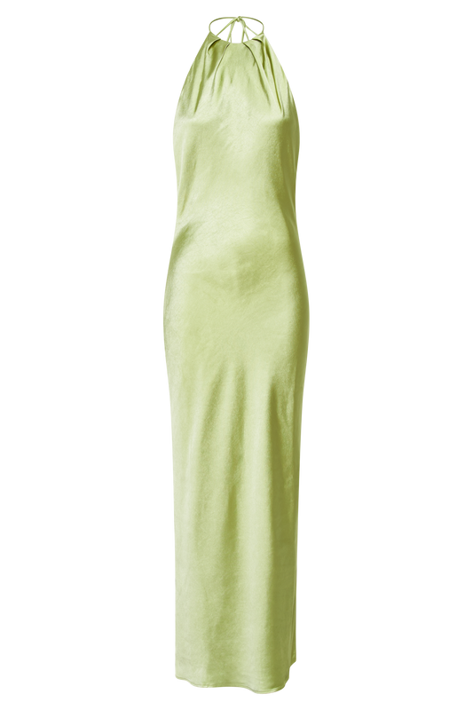 Sammy Satin Halter Maxi Dress - Pistachio