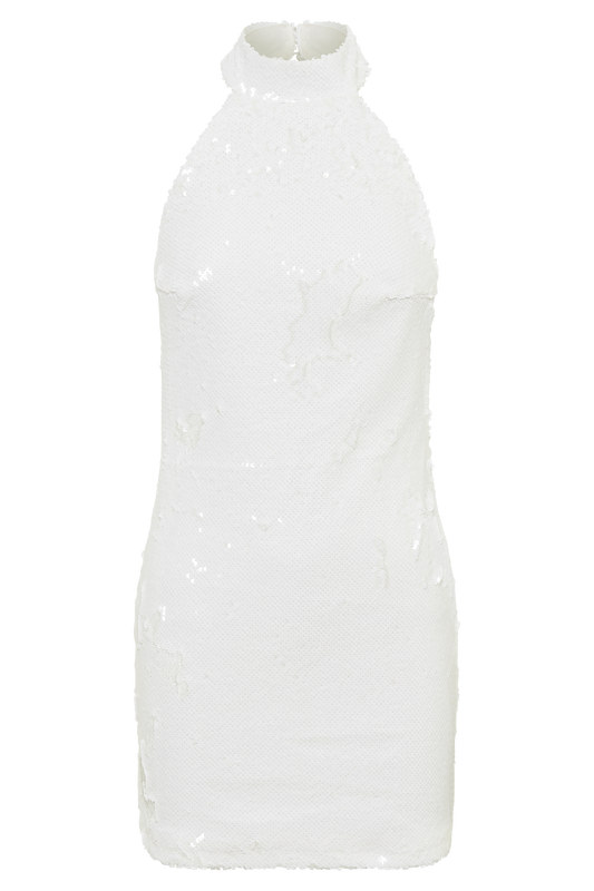 Jayne Sequin Halter Mini Dress - White