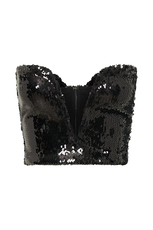 Zariah Strapless Sequin V Corset - Black