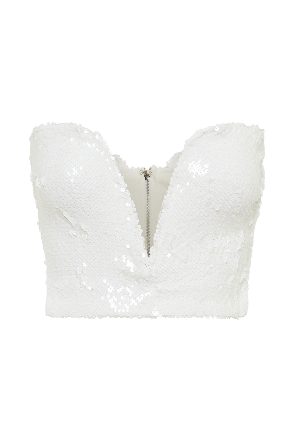 Zariah Strapless Sequin V Corset - White - MESHKI U.S