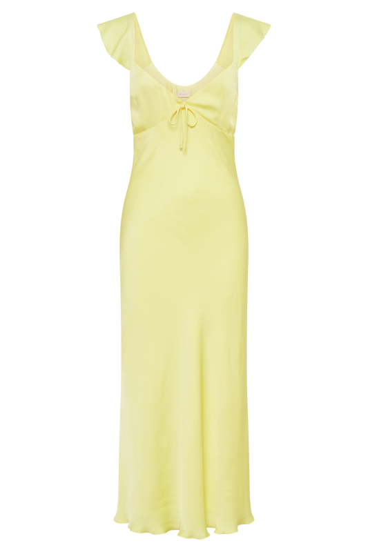 Chantal Short Sleeve Satin Midi Dress - Yellow