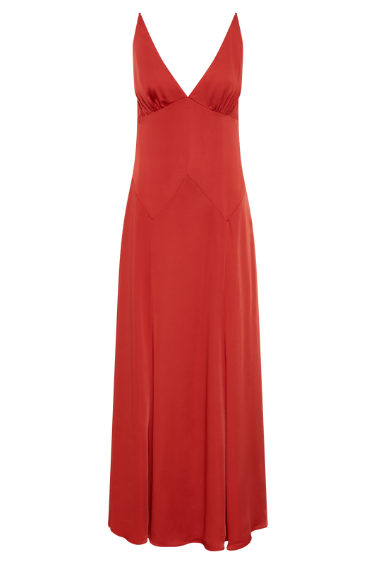 Kamala Low Back Satin Maxi Dress - Red