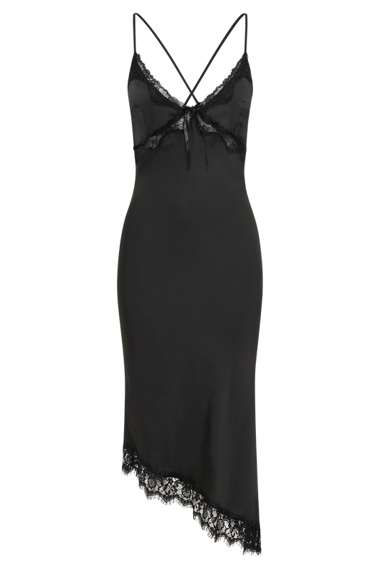 Crawford Satin Midi Dress - Black