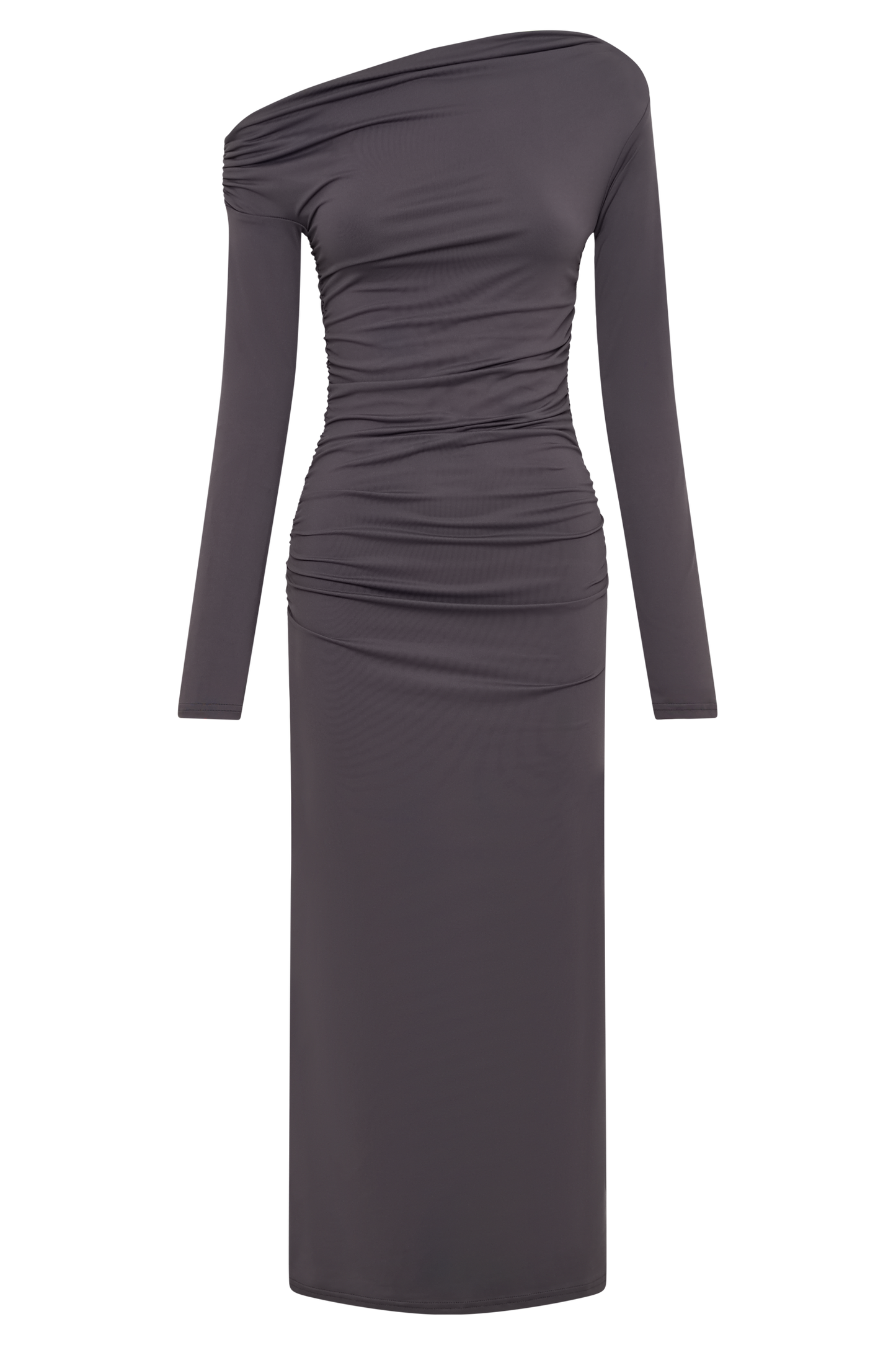 Christabel Recycled Nylon Ruched Midi Dress - Charcoal