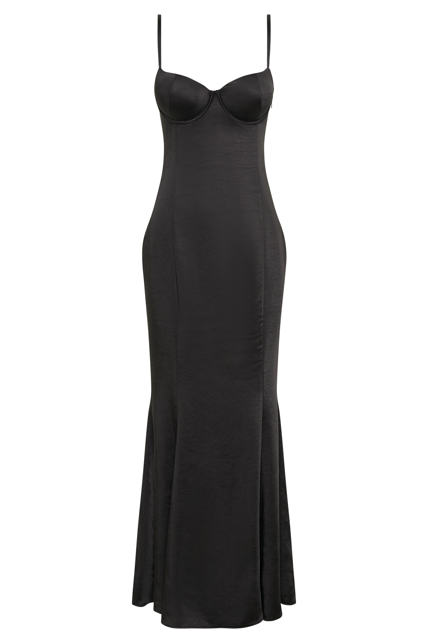 Katya Cupped Satin Maxi Dress - Black - MESHKI U.S