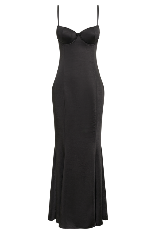 Katya Cupped Satin Maxi Dress - Black