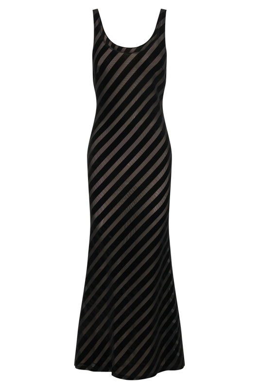 Elena Striped Velvet Burnout Maxi Dress - Black