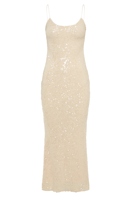 Brianna Sequin Maxi Dress - Cream