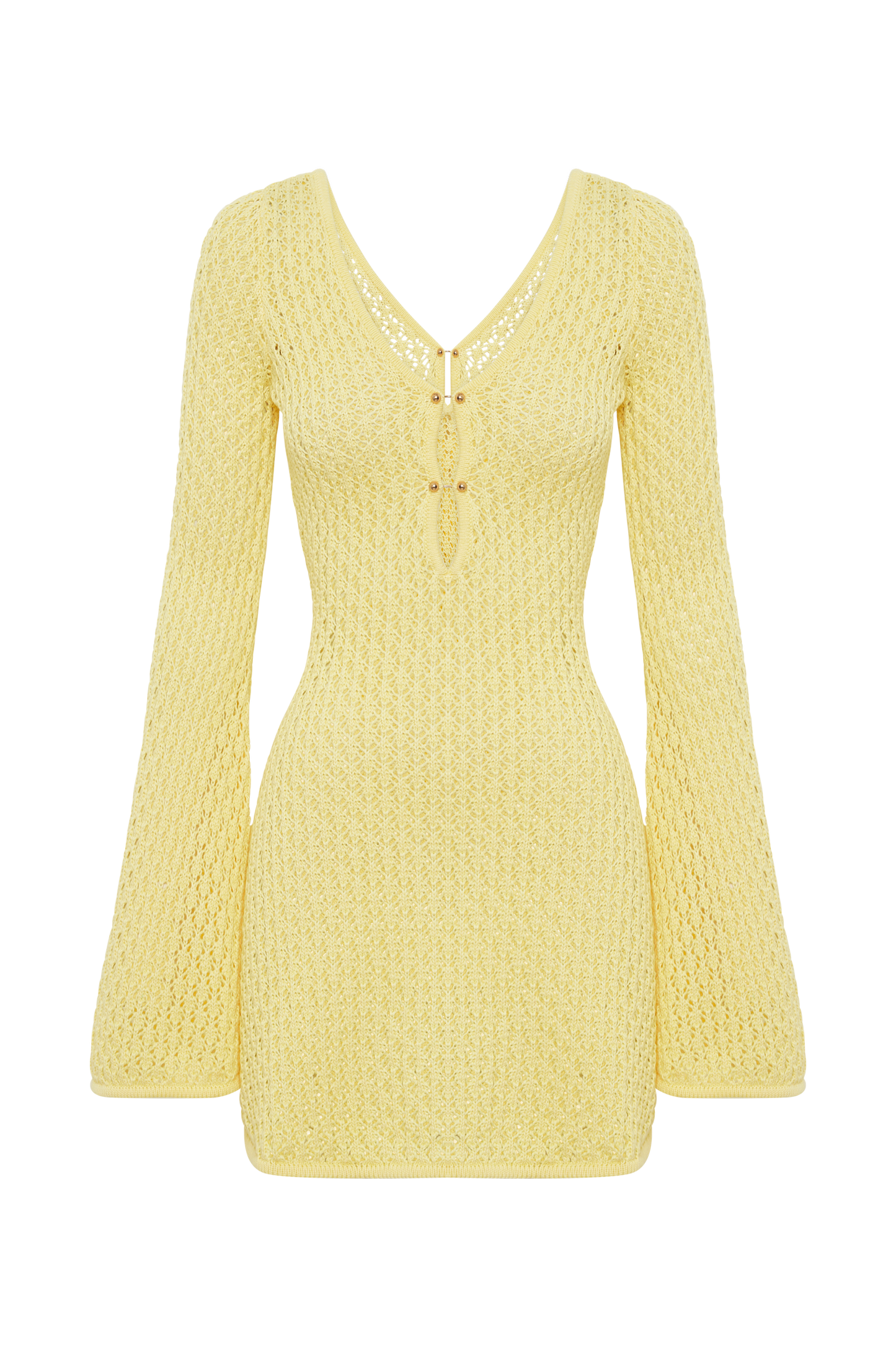 Kayleigh Crochet Knit Mini Dress - Lemon