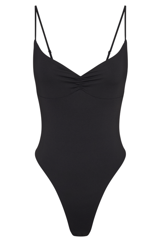 Leah Recycled Nylon Backless Bodysuit - Black