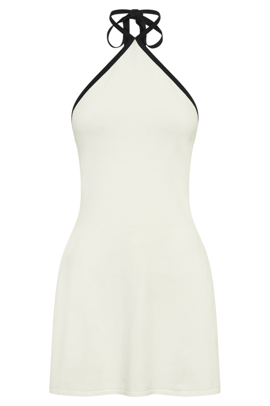 Grettel Contrast Halter Knit Mini Dress - White