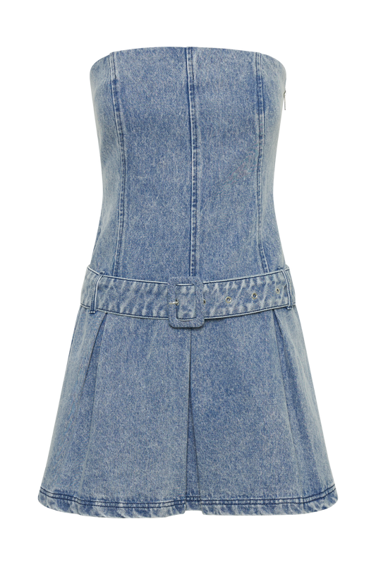 Lee Denim Pleated Mini Dress - Vintage Blue