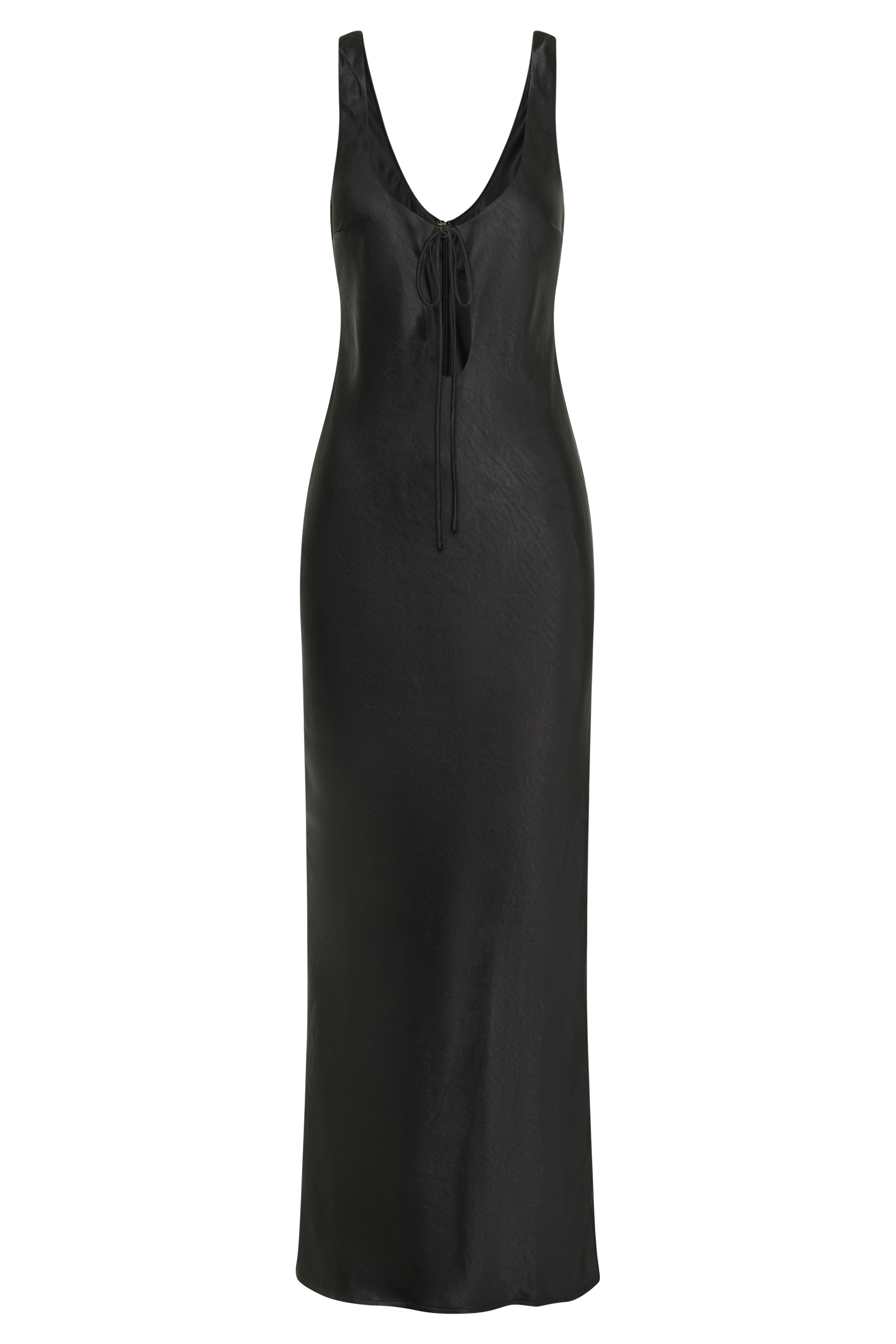 Aubrie Keyhole Satin Maxi Dress - Black - MESHKI U.S