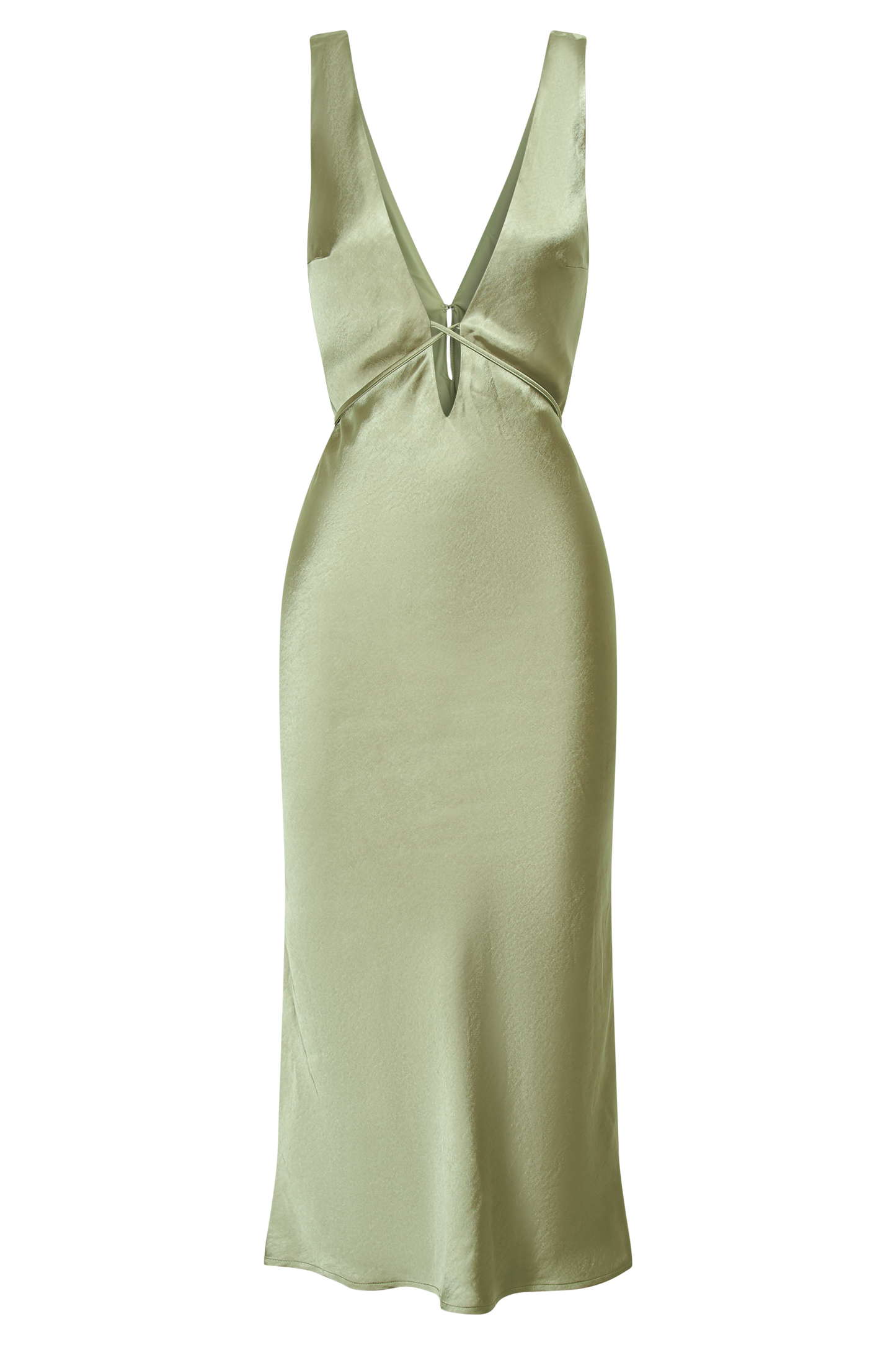 Elouise Tie Around Satin Midi Dress - Sage