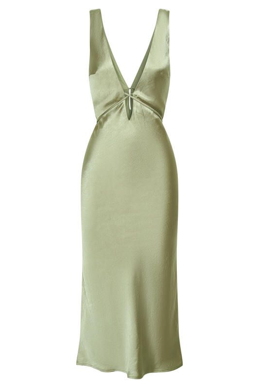 Elouise Tie Around Satin Midi Dress - Sage