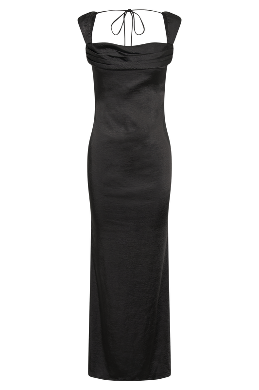 Lacey Backless Satin Maxi Dress - Black