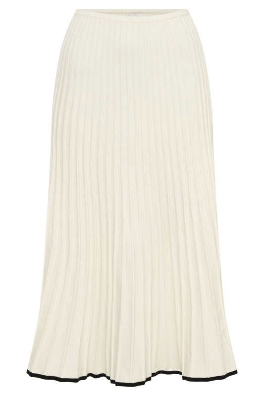 Jolene Contrast Rib Knit Midi Skirt - White