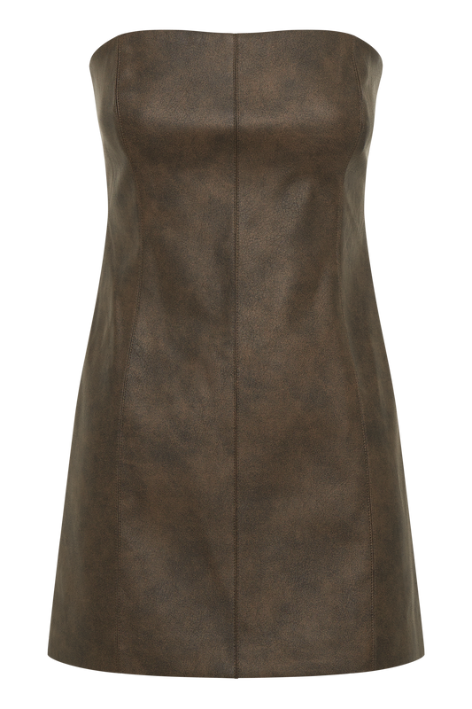 Pamela Faux Leather Mini Dress - Vintage Chocolate