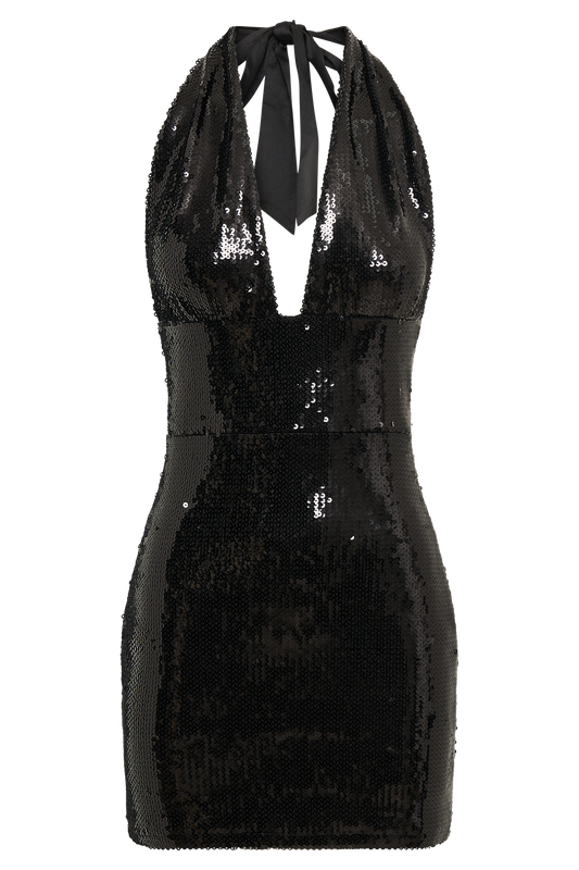 Carleigh Sequin Halter Mini Dress - Black