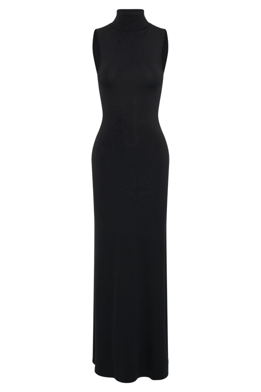 Louisa High Neck Knit Maxi Dress - Black