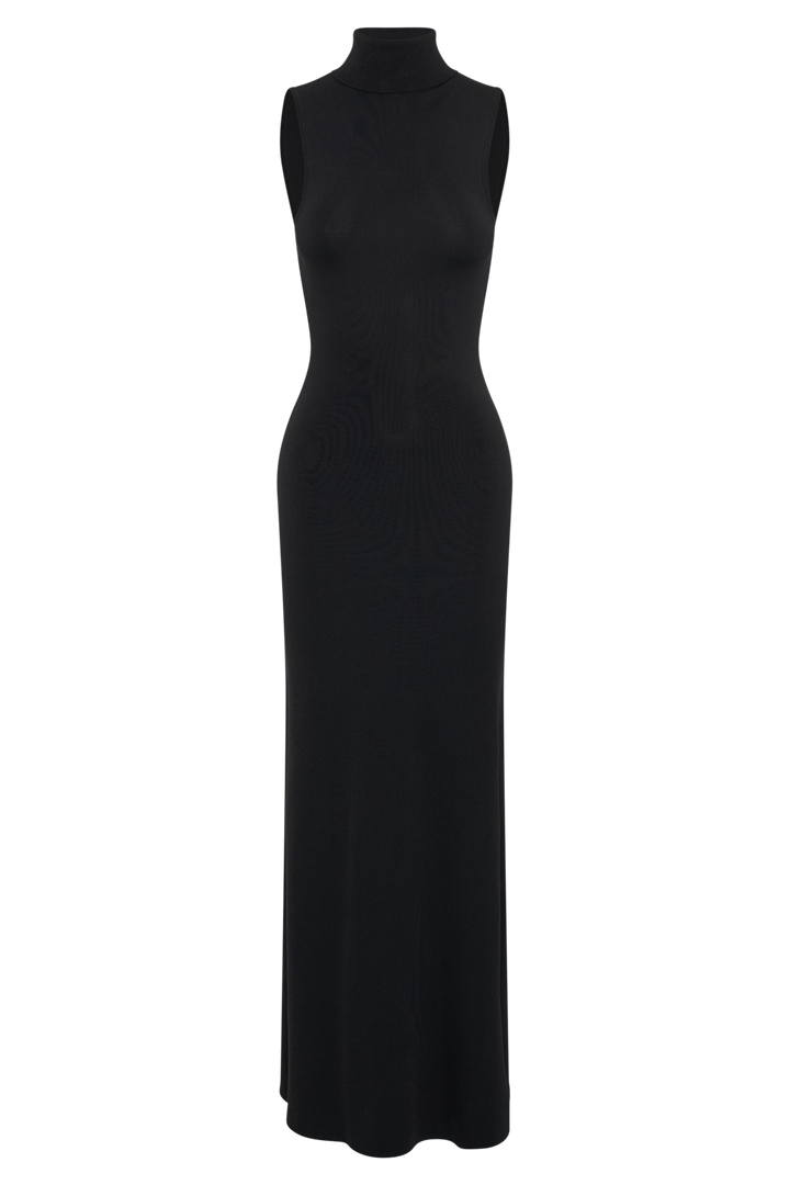 Louisa High Neck Knit Maxi Dress - Black- MESHKI U.S