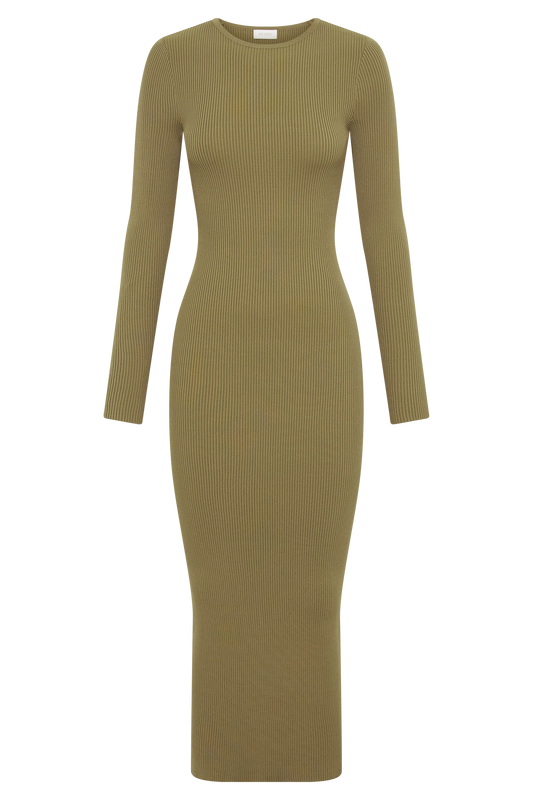 Rowen Long Sleeve Midi Dress - Olive