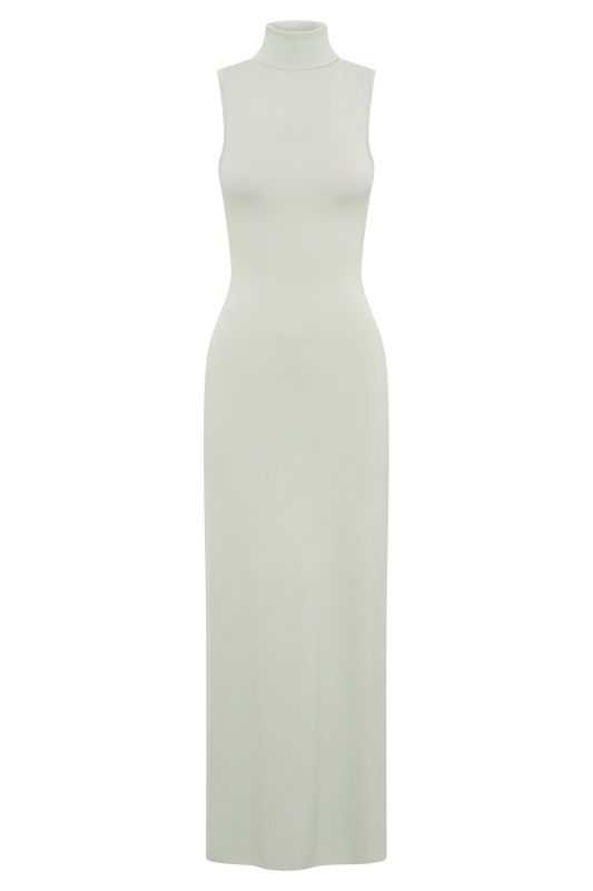 Louisa High Neck Knit Maxi Dress - Ice Grey