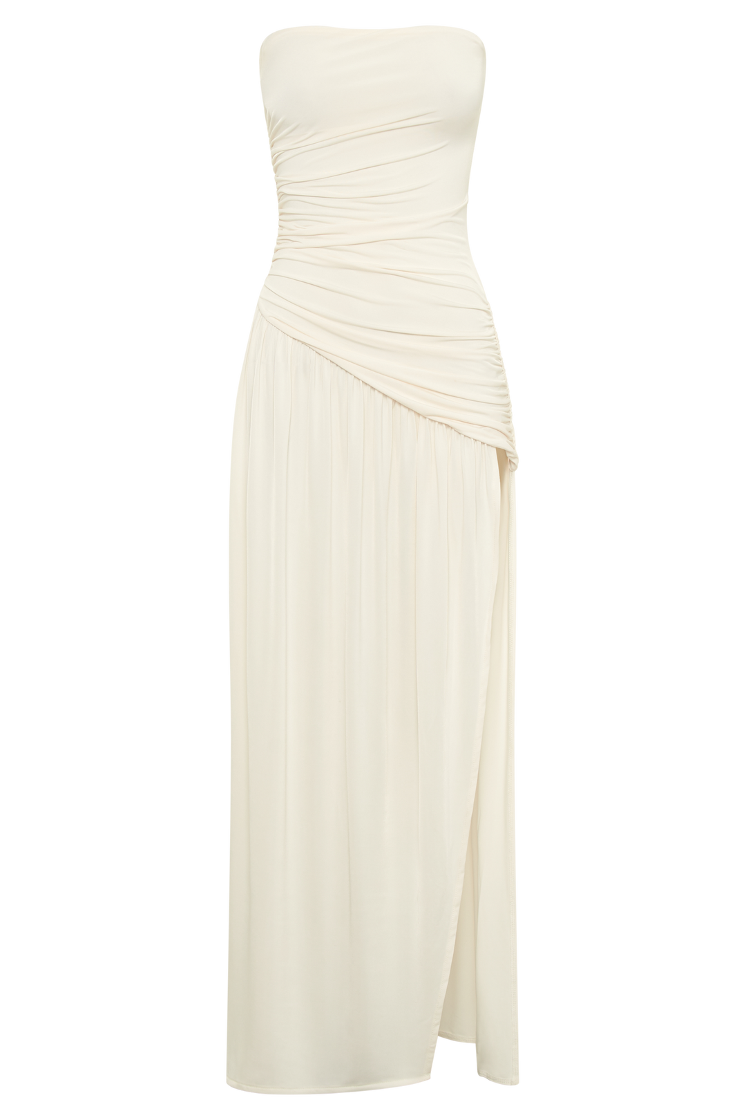 Bex Strapless Slinky Maxi Dress With Split - Ivory- MESHKI U.S