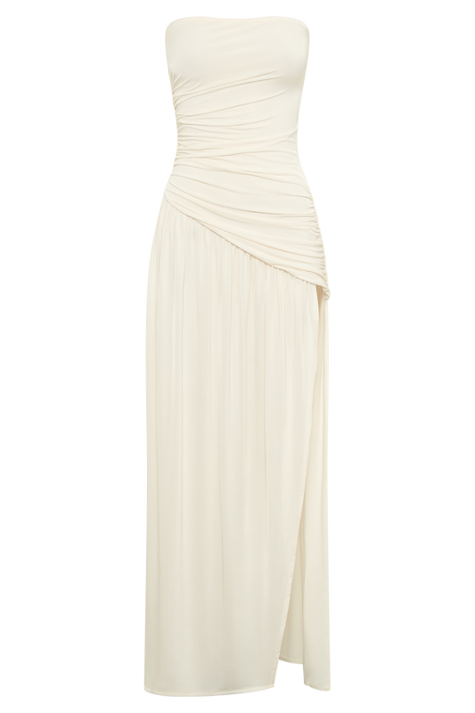 Bex Strapless Slinky Maxi Dress With Split - Ivory