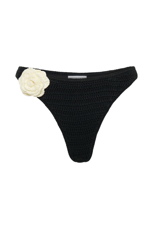 Valencia Rose Contrast Crochet Bikini Bottom - Black