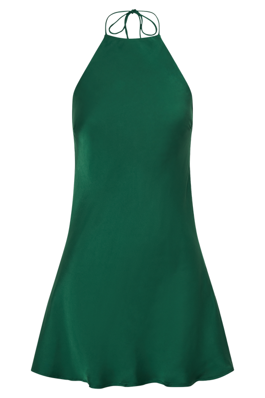 Atlas Satin Bow Mini Dress - Emerald