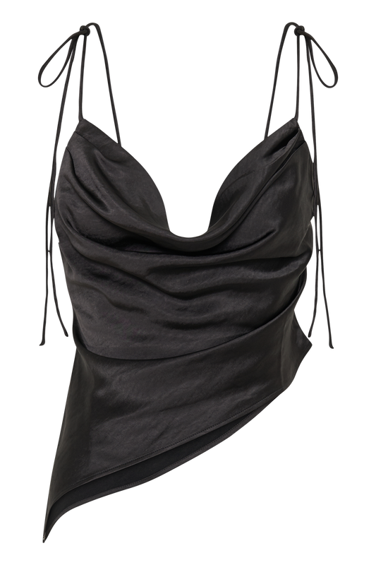 Zavani Asymmetrical Satin Camisole - Black