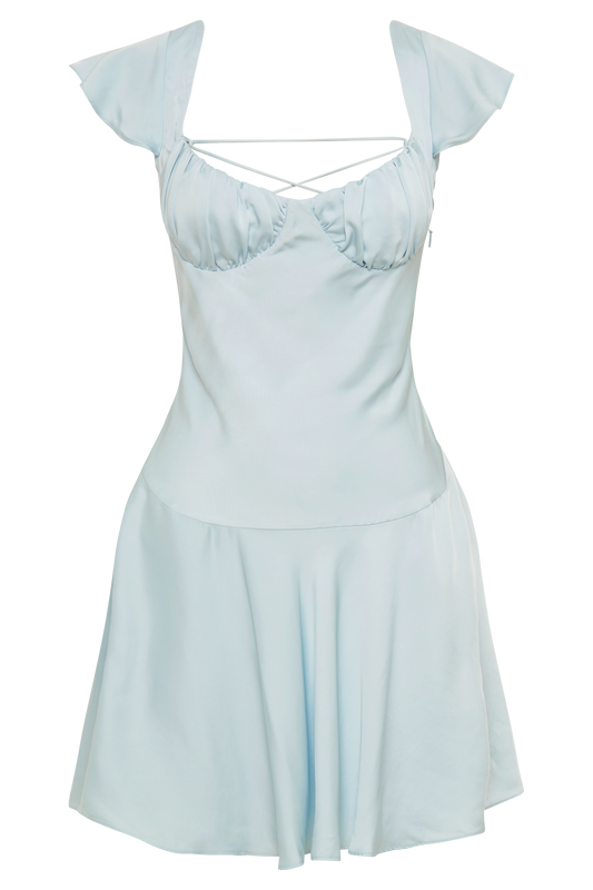 Carson Ruched Satin Mini Dress - Powder Blue