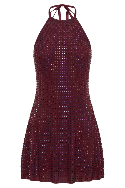 Dorothy Square Diamante Halter Mini Dress - Burgundy