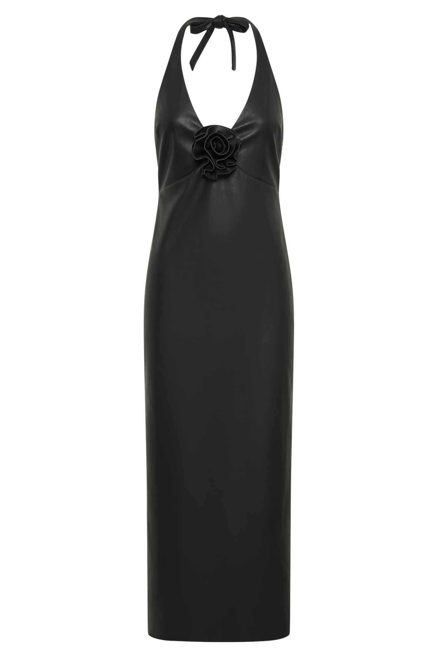 Dori Faux Leather Rose Midi Dress - Black