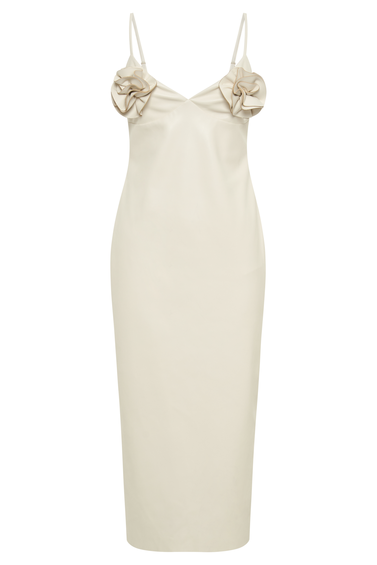 Mariam Faux Leather Rose Midi Dress - Ivory