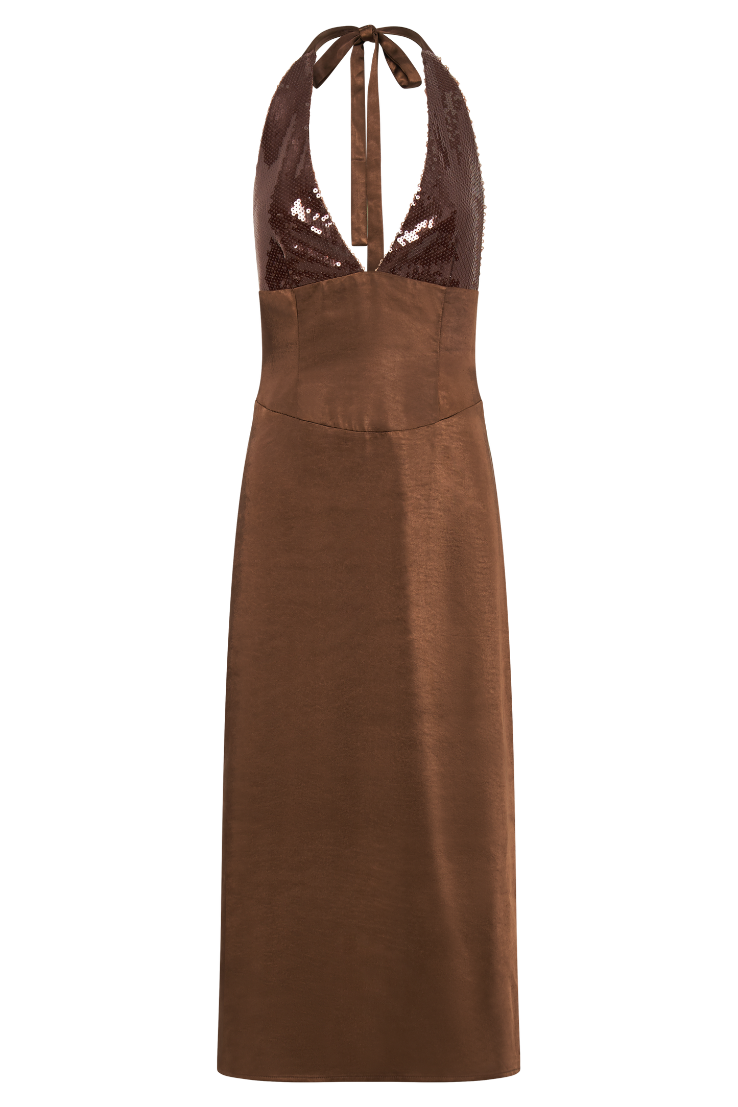 Ebony Satin Midi Dress With Sequins - Chocolate