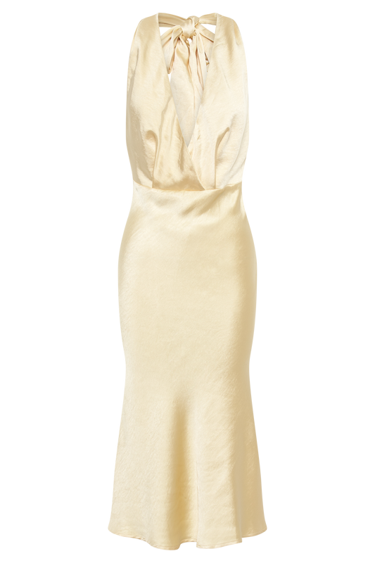 Terri Satin Cowl Midi Dress - Butter