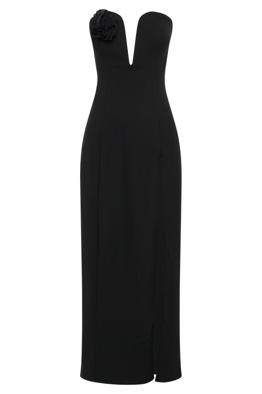 Haven Strapless Rose Maxi Dress - Black