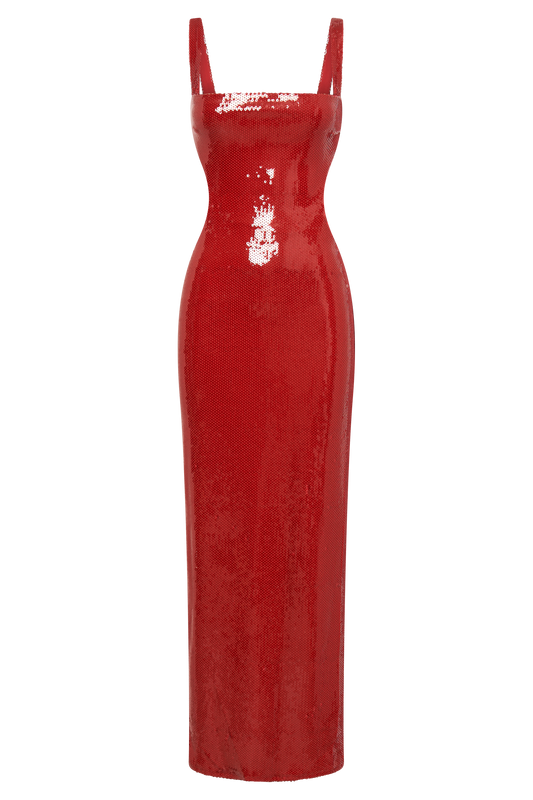 Adoria Sequin Cut Out Maxi Dress - Red